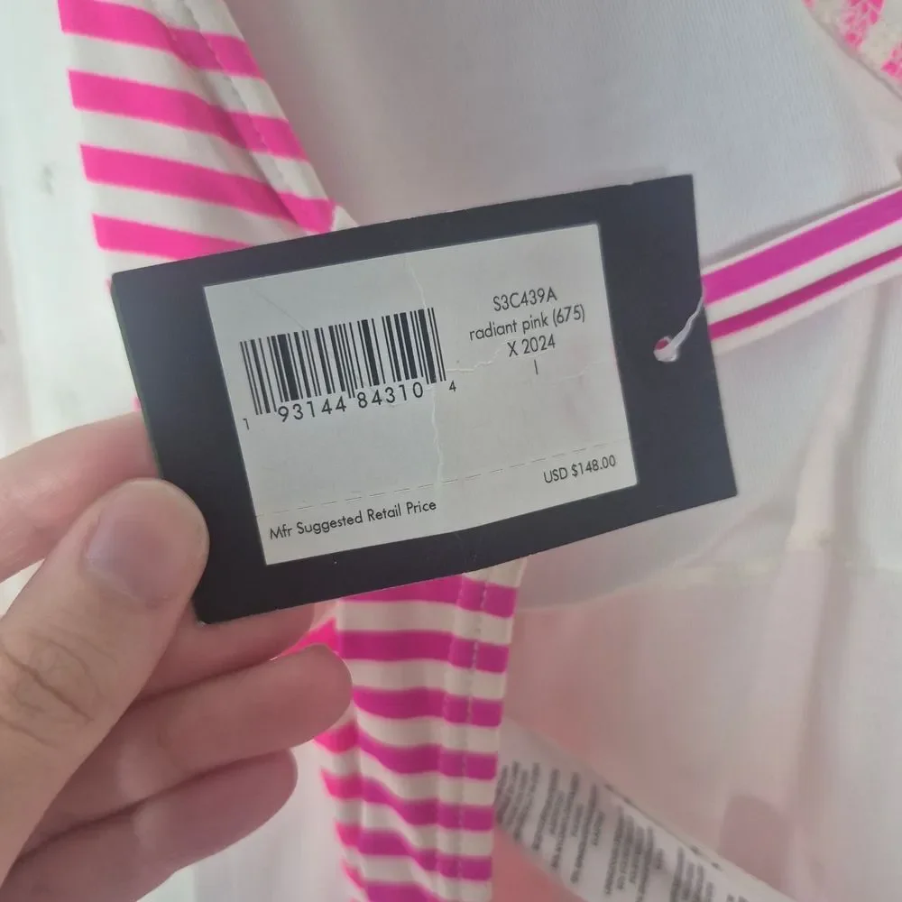 Kate Spade Radiant Pink Ringmaster Stripe V-neck One-piece Size Large Preppy NWT